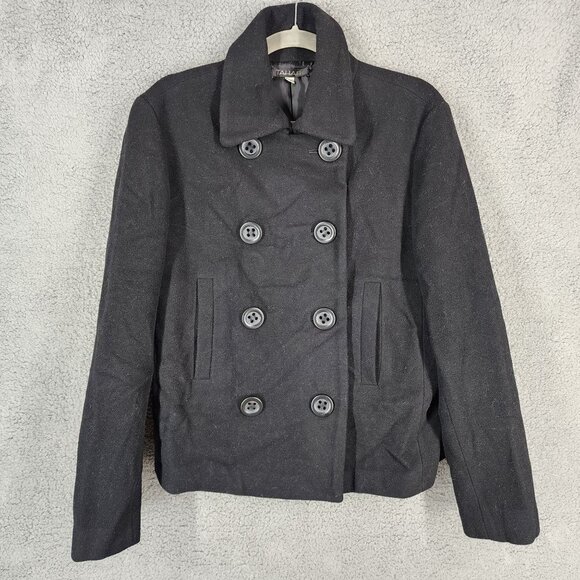 Tahari Women's Size 14 Black Wool Double Breasted Long Sleeve Peacoat Jacket - Picture 1 of 9